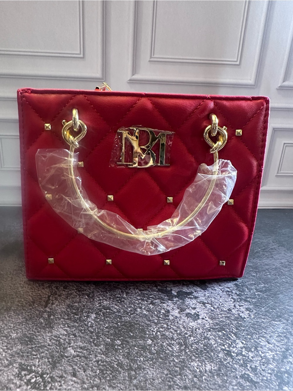 NWT Badgley Mischka Red Quilted Studded Mini Tote ❤️